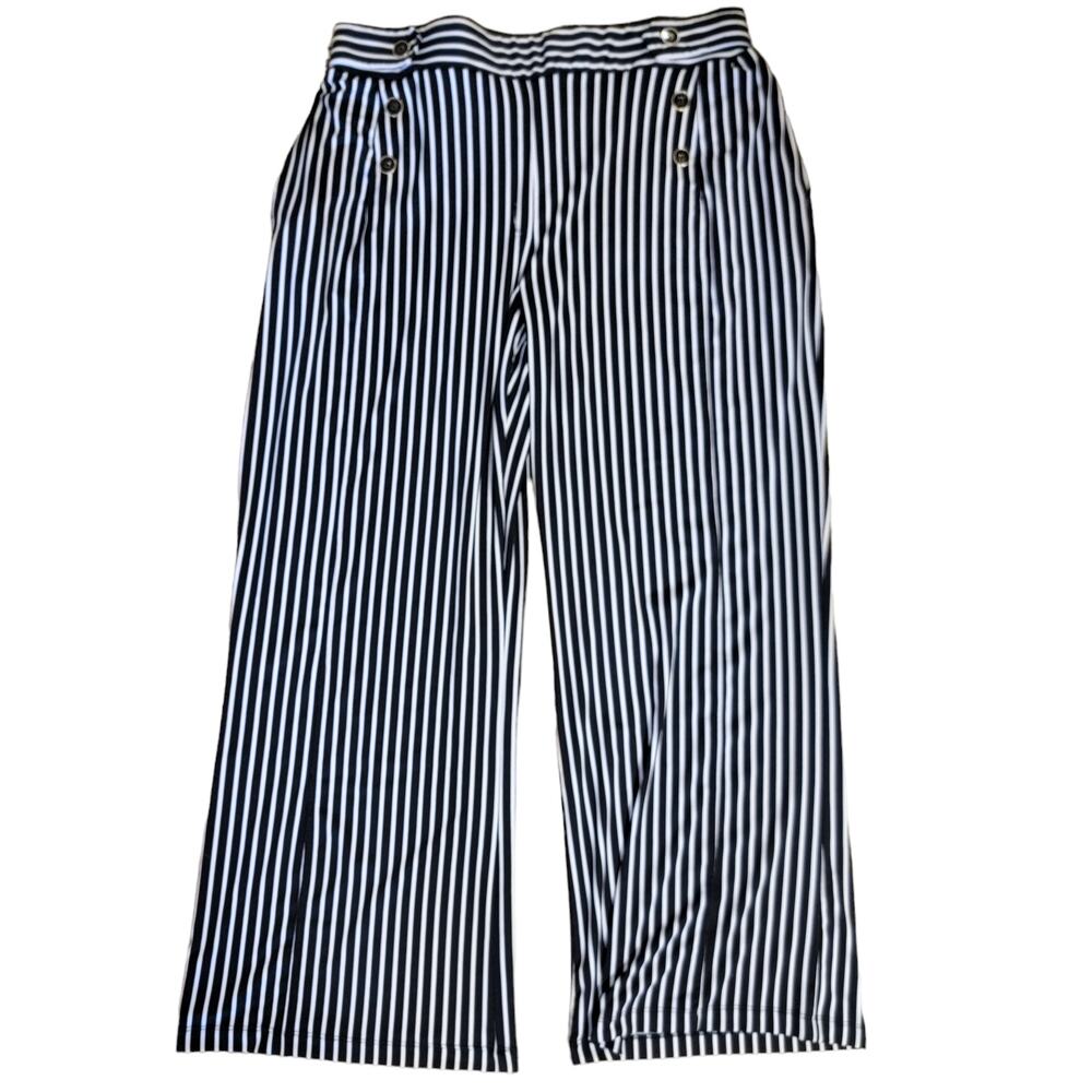 Robert Louis Pants Black White Striped Sailor Nautical Palazzo Wide Leg XL